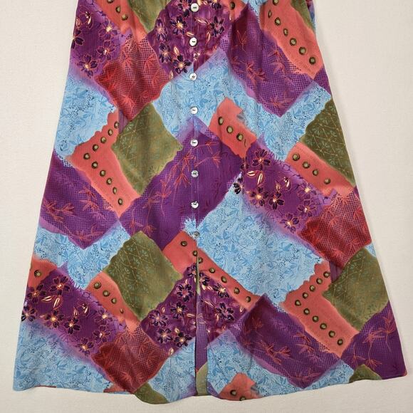 VTG Maggie Sweet Maxi Skirt Sz 1X Multicolor Patchwork Pull On Front Slit Boho - Picture 3 of 11